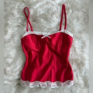 Fashion Nova Red Lace Trim Tank Top